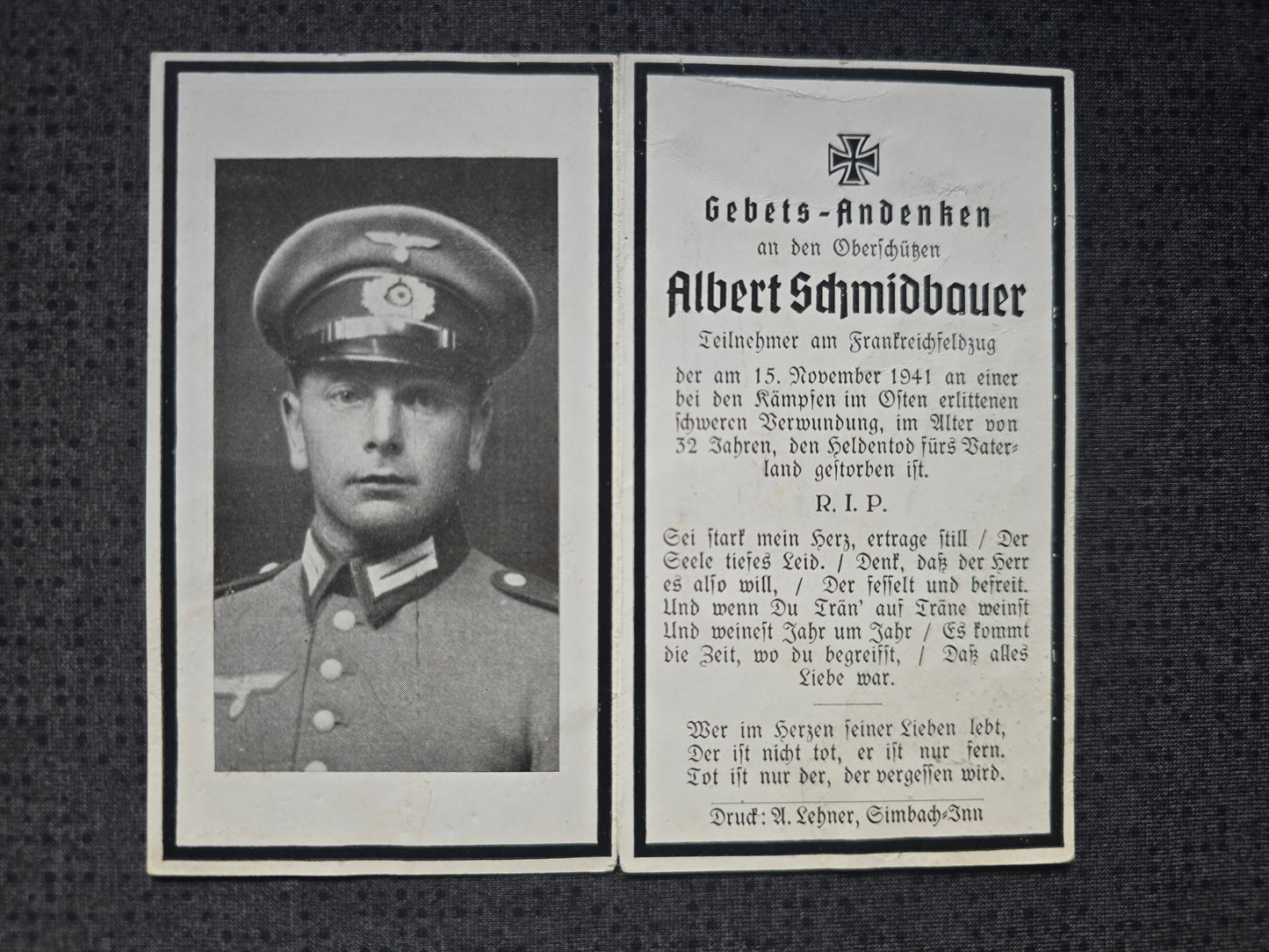 Sterbebild Oberschütze Berg 9. Inf. Regt. 423 Krasnaja Narva Estland