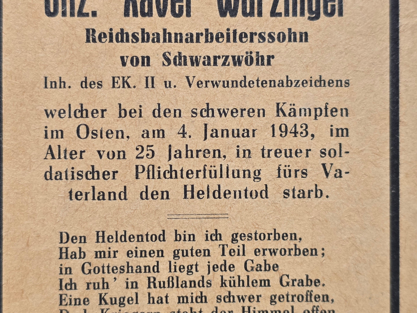 Sterbebild Unteroffizier Ottmaring Panzer Regt. 15cm Werfer-Batterie XXXVII Millerowo Russland