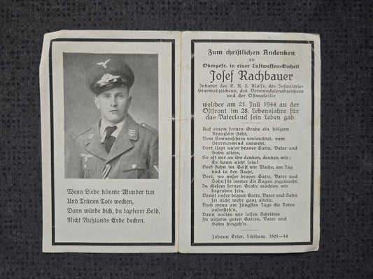 Sterbebild Obergefreiter Höhnhart Luftwaffen-Feldeinheit EK II Bobruisk Weissrussland