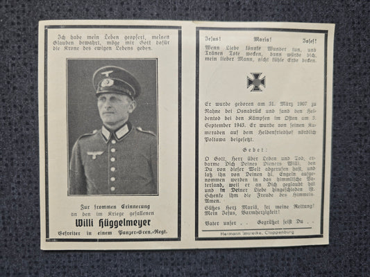 Sterbebild Gefreiter Osnabrück Panzer-Grenadier Regt. Poltawa Ukraine