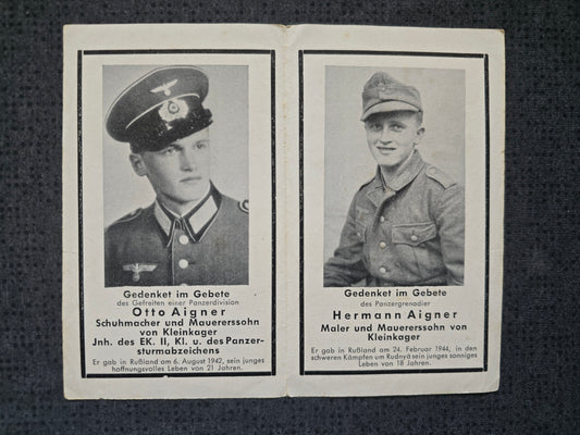 Sterbebild 3 Brüder Kleinkager Gefreiter 7. Inf. Regt. 40 PSA Panzergrenadier Gefreiter Luftbau Komp. 1/17/XVII Brüssel Lommel Belgien