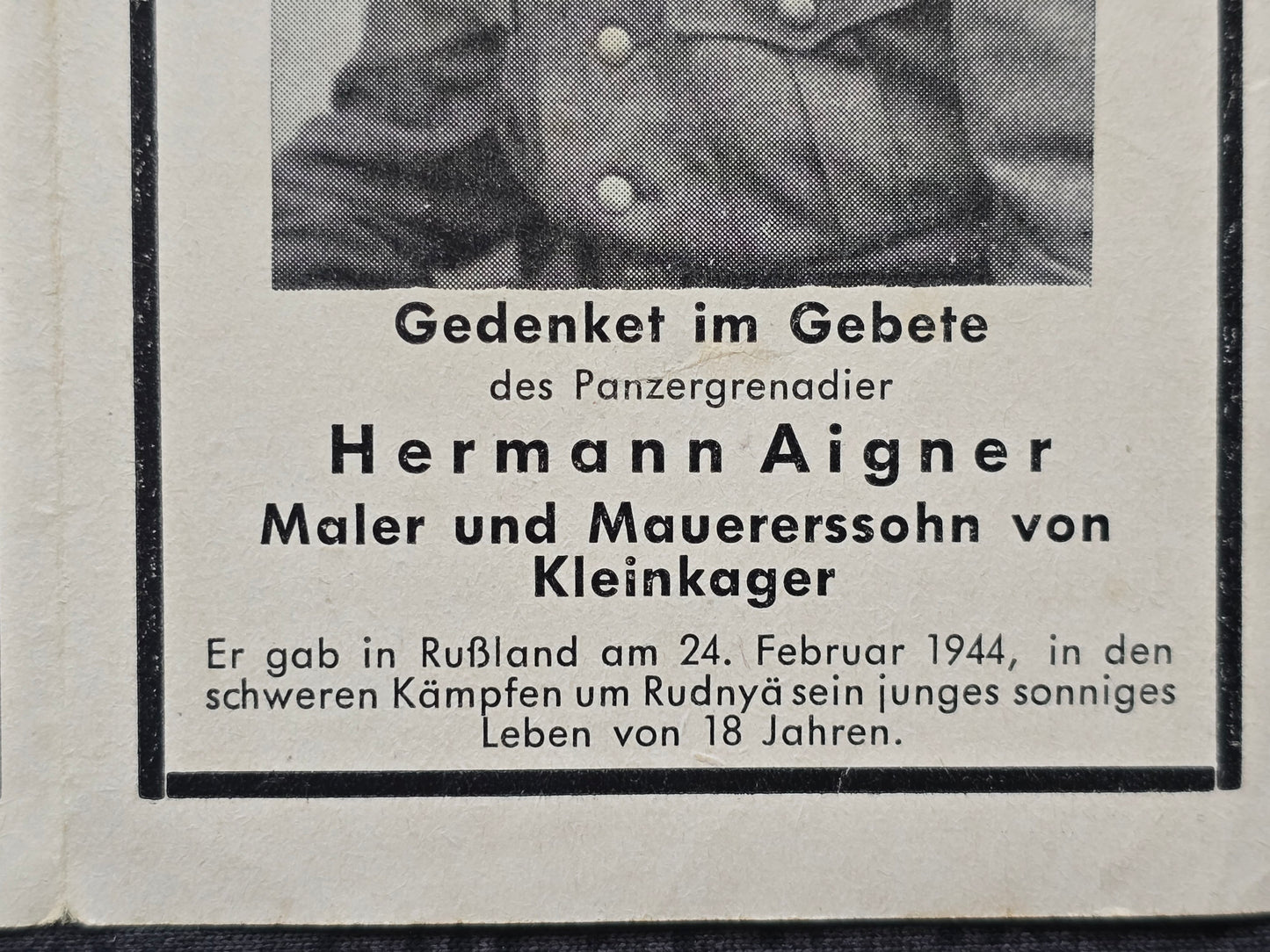 Sterbebild 3 Brüder Kleinkager Gefreiter 7. Inf. Regt. 40 PSA Panzergrenadier Gefreiter Luftbau Komp. 1/17/XVII Brüssel Lommel Belgien