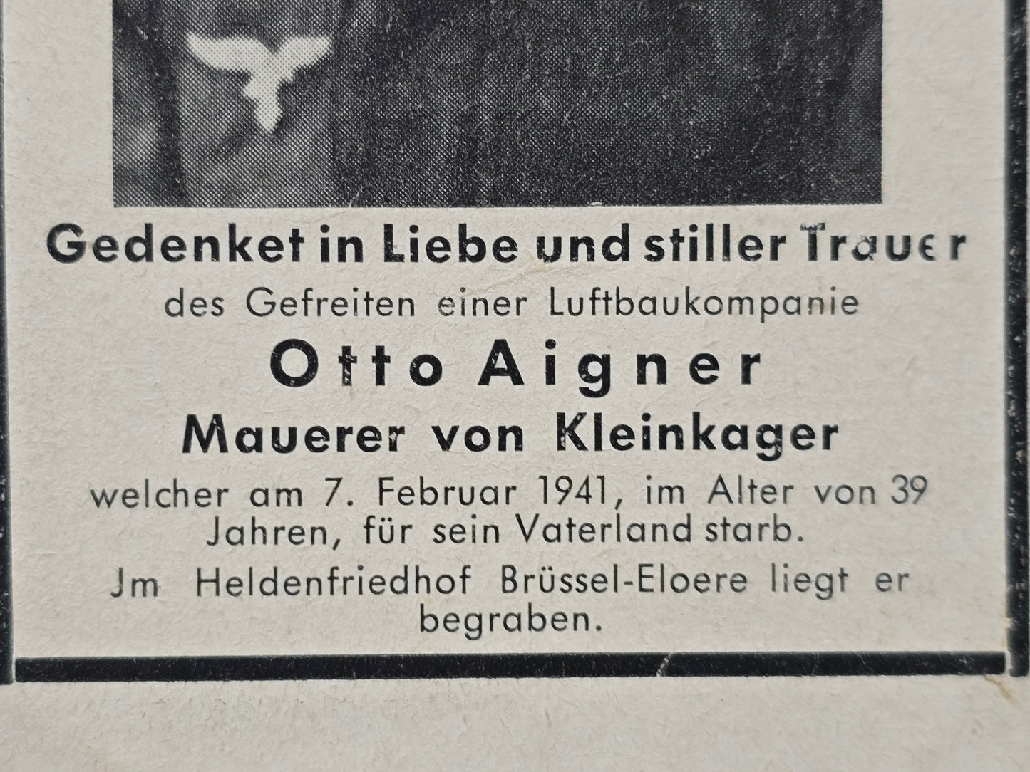Sterbebild 3 Brüder Kleinkager Gefreiter 7. Inf. Regt. 40 PSA Panzergrenadier Gefreiter Luftbau Komp. 1/17/XVII Brüssel Lommel Belgien