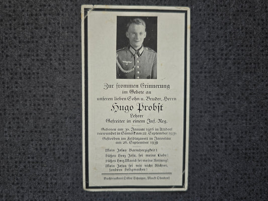 Sterbebild Gefreiter Altdorf Infanterie Regt. Labunic Siemianowice Śląskie Polen 1939