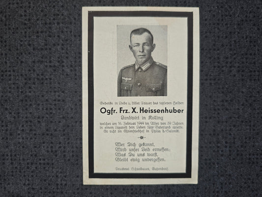 Sterbebild Obergefreiter Niederpöring Pylea Saloniki Griechenland