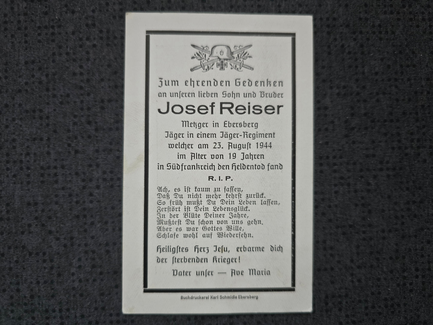 Sterbebild Jäger Zorneding 4. Gebirgsjäger Btl. 99 Briancon Dagneux Frankreich