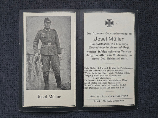 Sterbebild Oberschütze Aholming Infanterie Regt. Osten