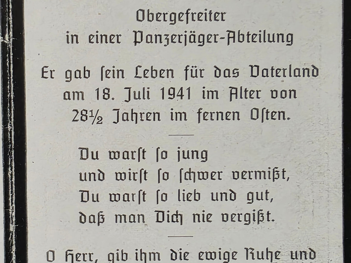 Sterbebild Obergefreiter München 2. Komp. Panzerjäger Abt. 7 Zerkowischtsche Weissrussland