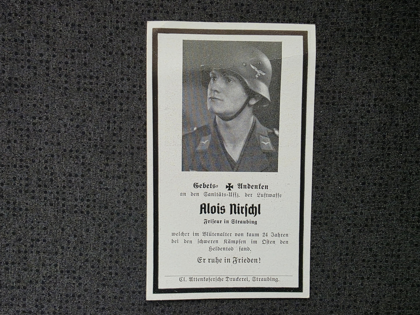 Sterbebild Sanitäts-Unteroffizier Straubing Luftwaffe Toila Estland