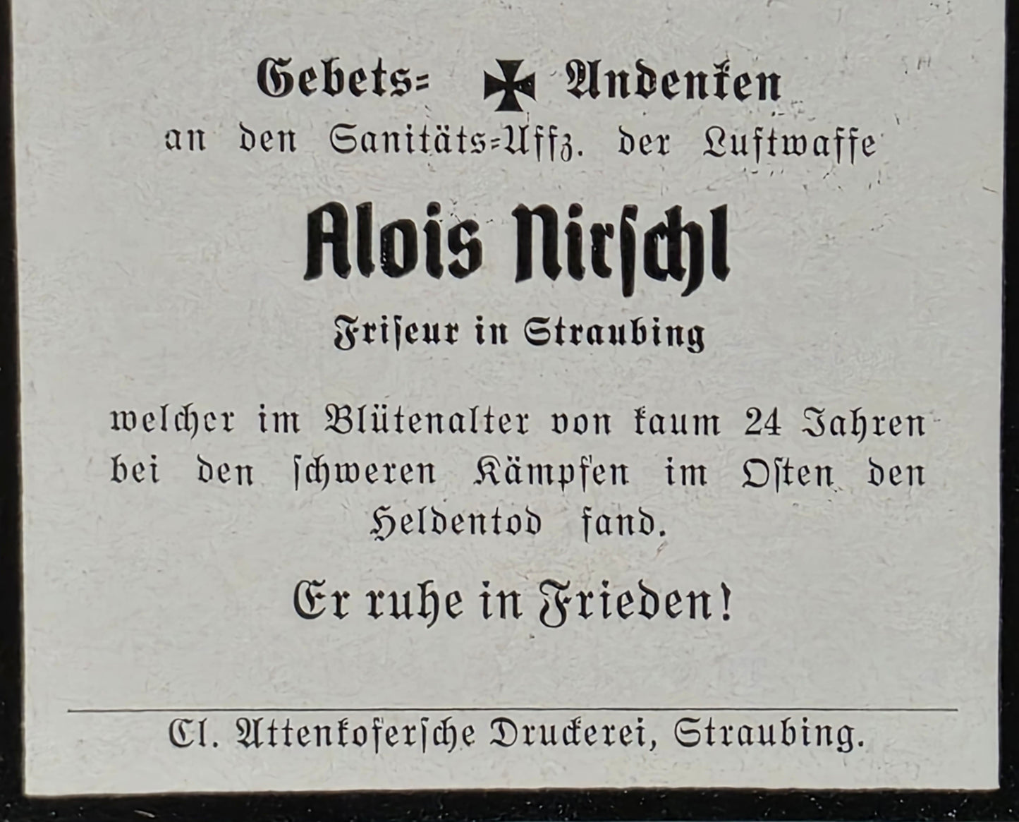 Sterbebild Sanitäts-Unteroffizier Straubing Luftwaffe Toila Estland