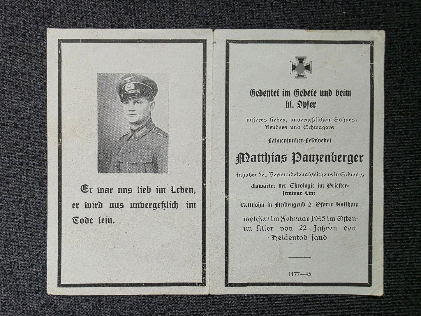 Sterbebild Fahnenjunker-Feldwebel Kallsam Endkampf Reitwein Brandenburg