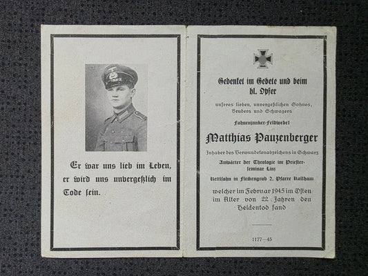 Sterbebild Fahnenjunker-Feldwebel Kallsam Endkampf Reitwein Brandenburg