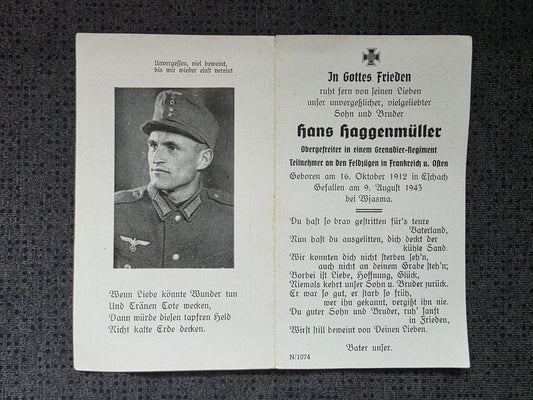 Sterbebild Obergefreiter Eschach Stab III Gren. Regt. 499 Wjasma Russland