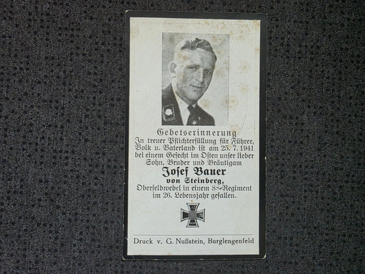 Sterbebild SS-Oberscharführer Steinberg 8. SS-Inf. Regt. 11 Totenkopfstandarte Bogorodizkoja Russland