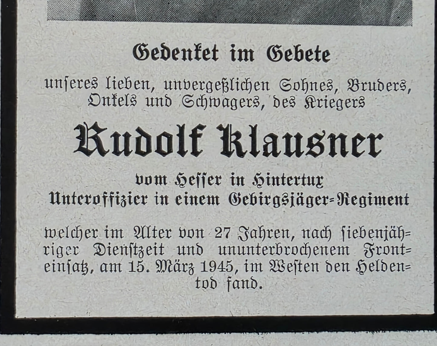 Sterbebild Brüder Tux Wachtmeister Flak Batterie Catania Italien Unteroffizier Gebirgsjäger Endkampf Niederzerf Kastel