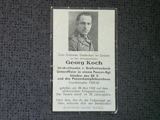 Sterbebild Unteroffizier Grafentraubach 7. Komp. Panzer Regt. 5 DAK PKA Höhe 201 Acroma Libyen Afrika