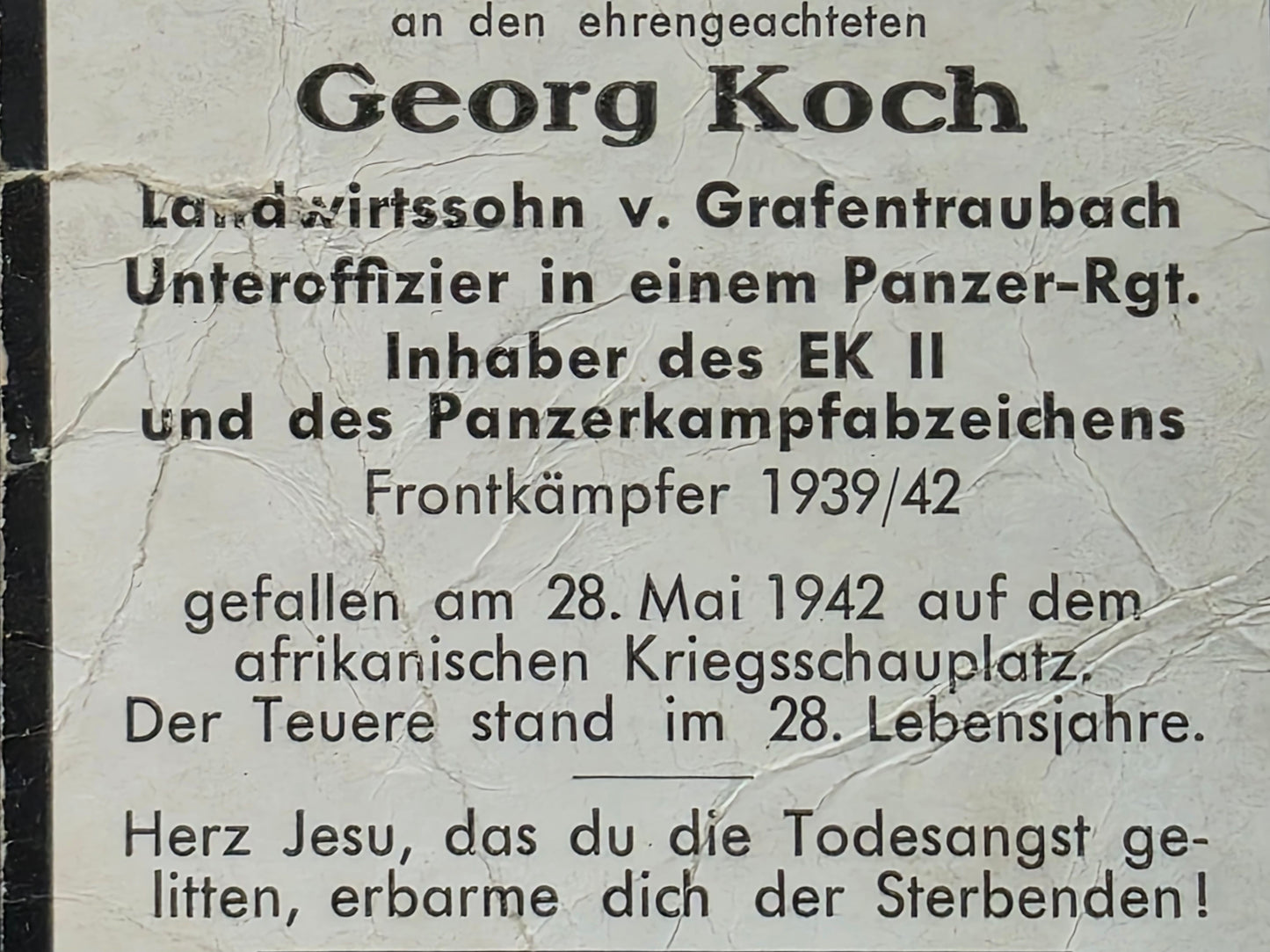 Sterbebild Unteroffizier Grafentraubach 7. Komp. Panzer Regt. 5 DAK PKA Höhe 201 Acroma Libyen Afrika