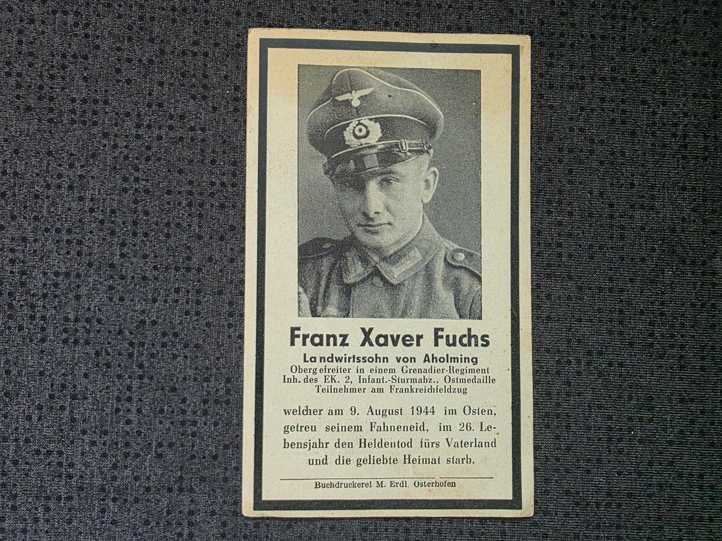 Sterbebild Obergefreiter Aholming Grenadier Regt. Kalnujai Kaunas Litauen