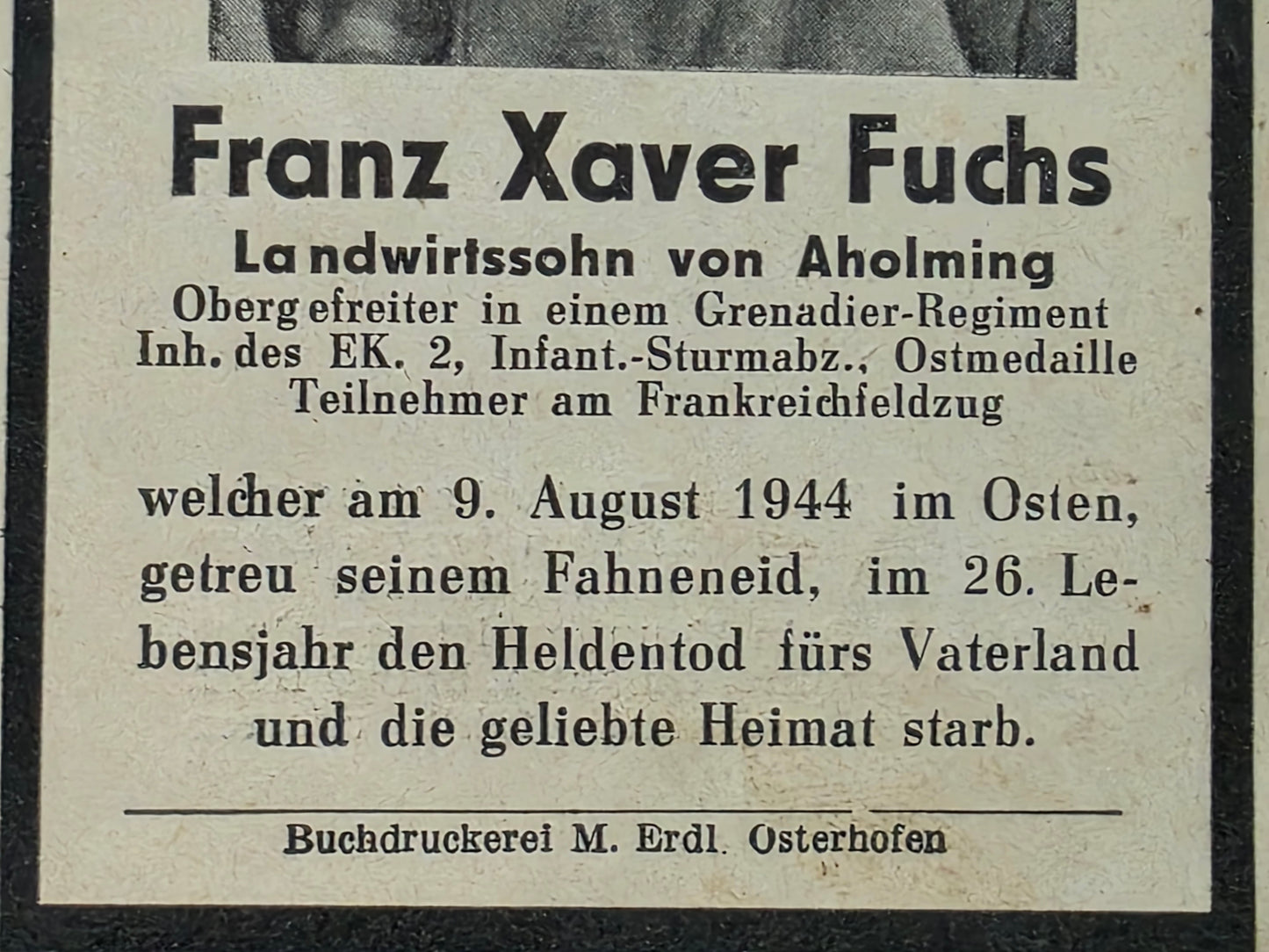 Sterbebild Obergefreiter Aholming Grenadier Regt. Kalnujai Kaunas Litauen