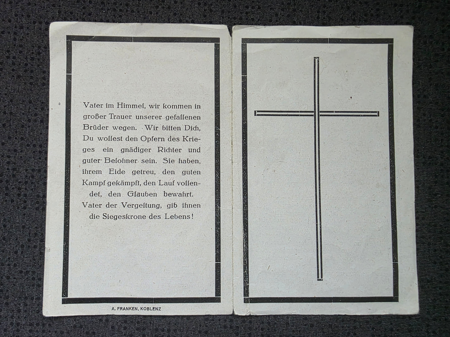 Sterbebild Eisenbahner Kärlich WK 1 Veteran Ehrenkreuz für Frontkämpfer Osten