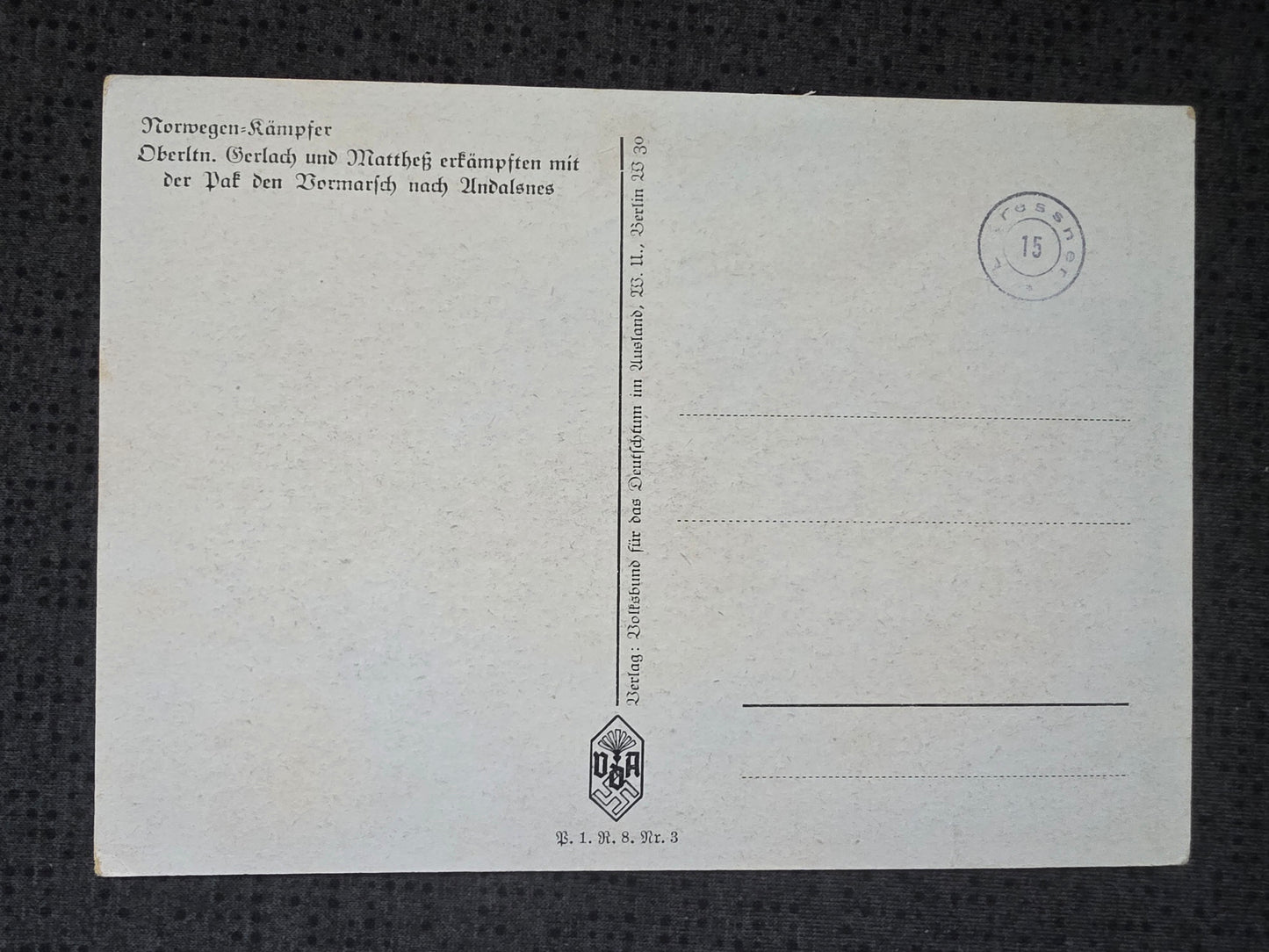 Propaganda Postkarte Oberleutnant Gerlach Norwegen-Kämpfer VDA-Karte