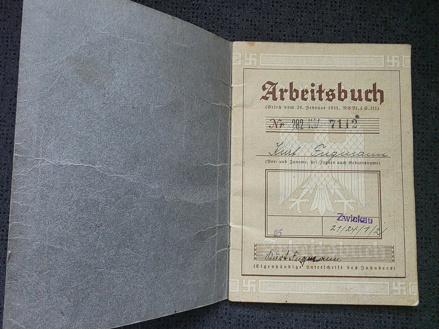 Deutsches Reich Arbeitsbuch Zwickau Luftfahrtfabrikarbeiter 1936