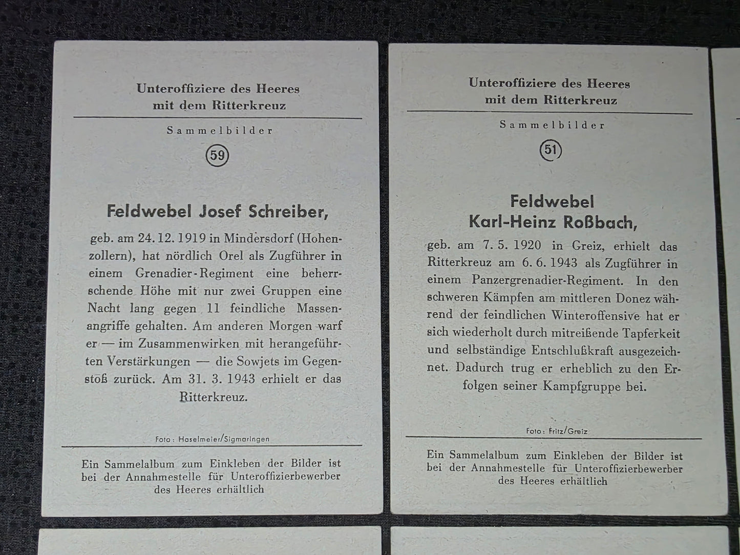 10 x Sammelbilder RK-Träger Unteroffiziere des Heeres Konvolut