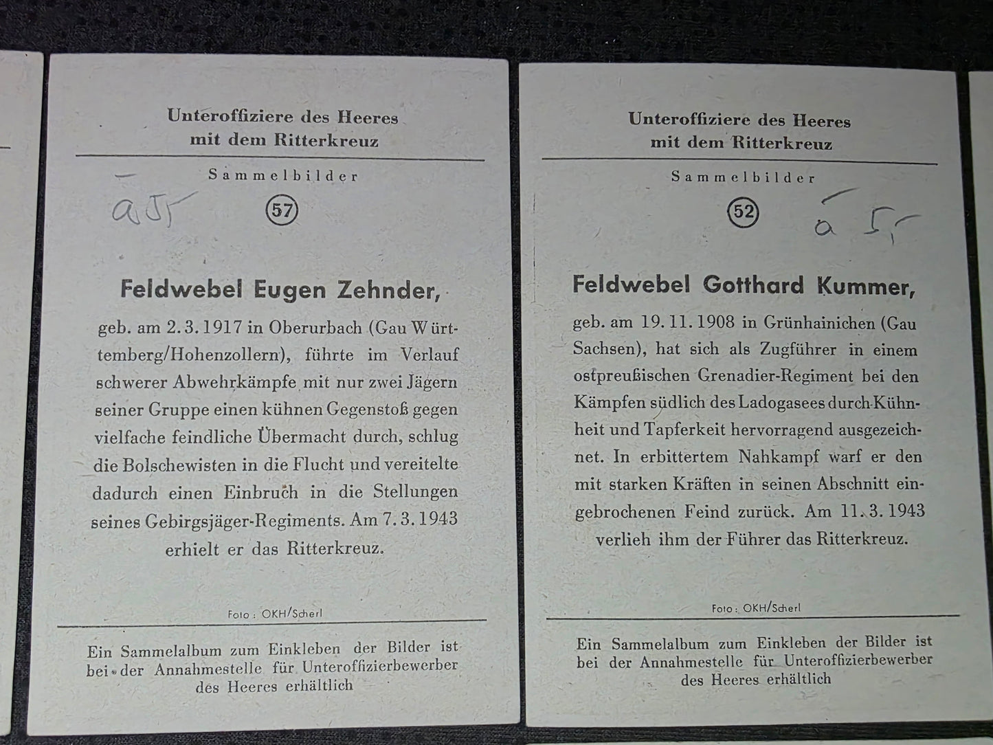 10 x Sammelbilder RK-Träger Unteroffiziere des Heeres Konvolut