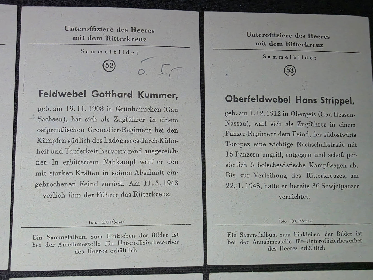 10 x Sammelbilder RK-Träger Unteroffiziere des Heeres Konvolut