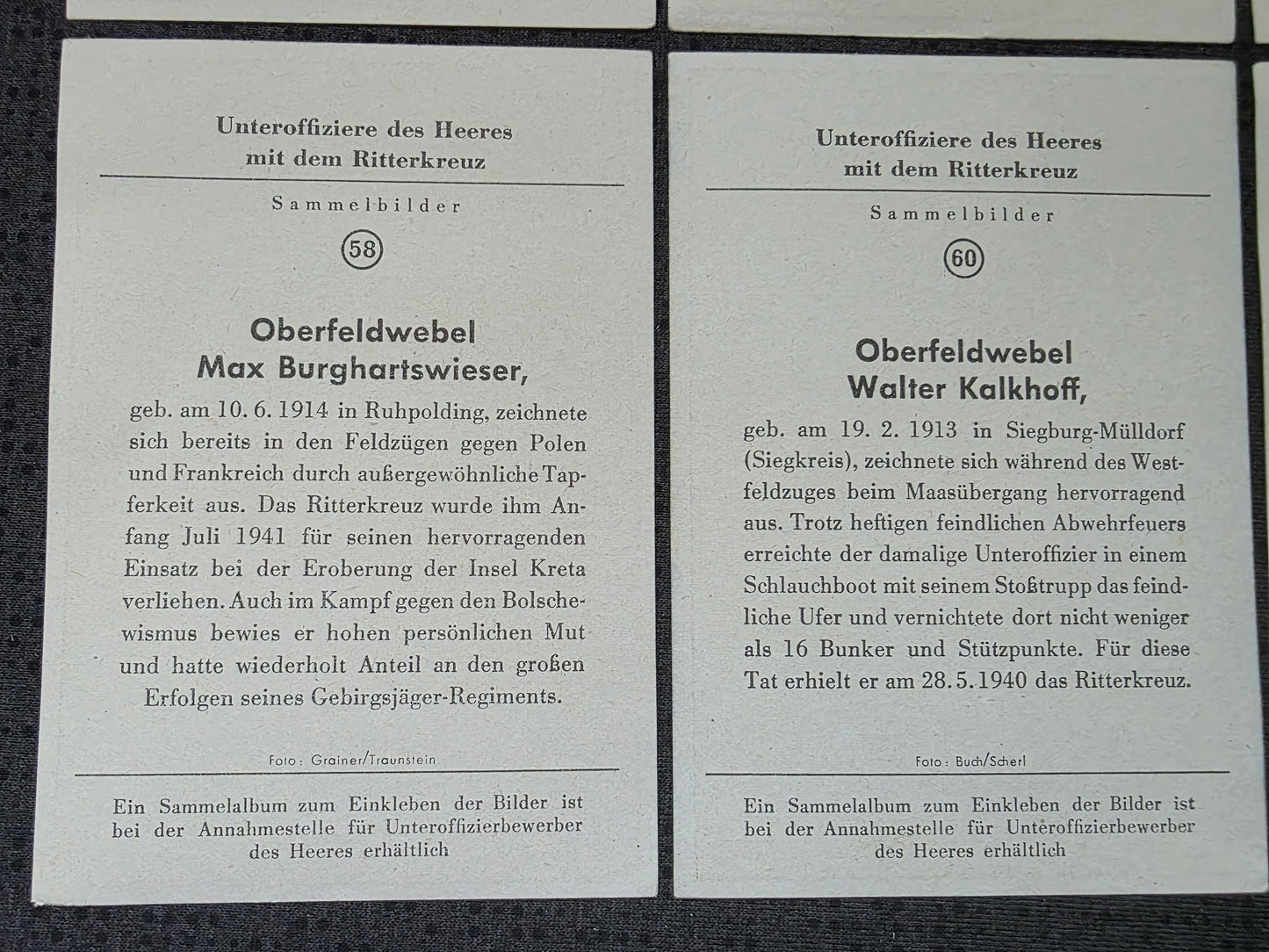 10 x Sammelbilder RK-Träger Unteroffiziere des Heeres Konvolut