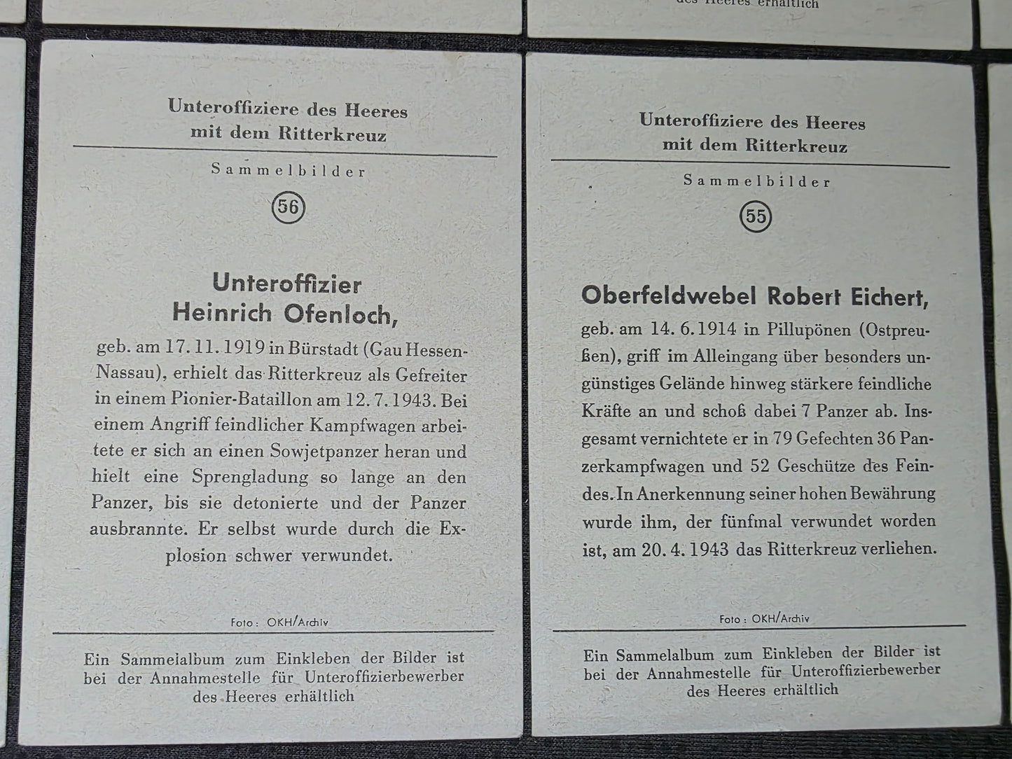 10 x Sammelbilder RK-Träger Unteroffiziere des Heeres Konvolut