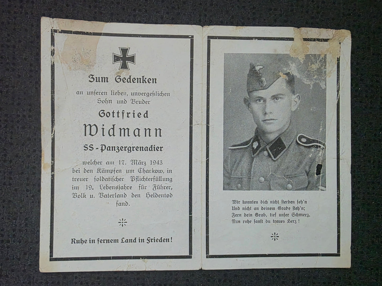 Sterbebild SS-Panzergrenadier Lamprechtshausen 11. SS-Pz.-Gren. Regt. "Theodor Eike" Ssorokowka Russland