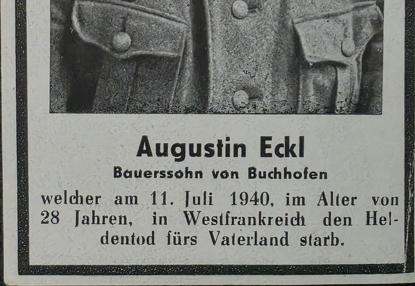 Sterbebild Brüder Buchhofen Soldat 2. Mot. San. Komp. 157 Alencon Frankreich Unteroffizier 4. Komp. Div. Füsilier Btl. 337 Ssukino