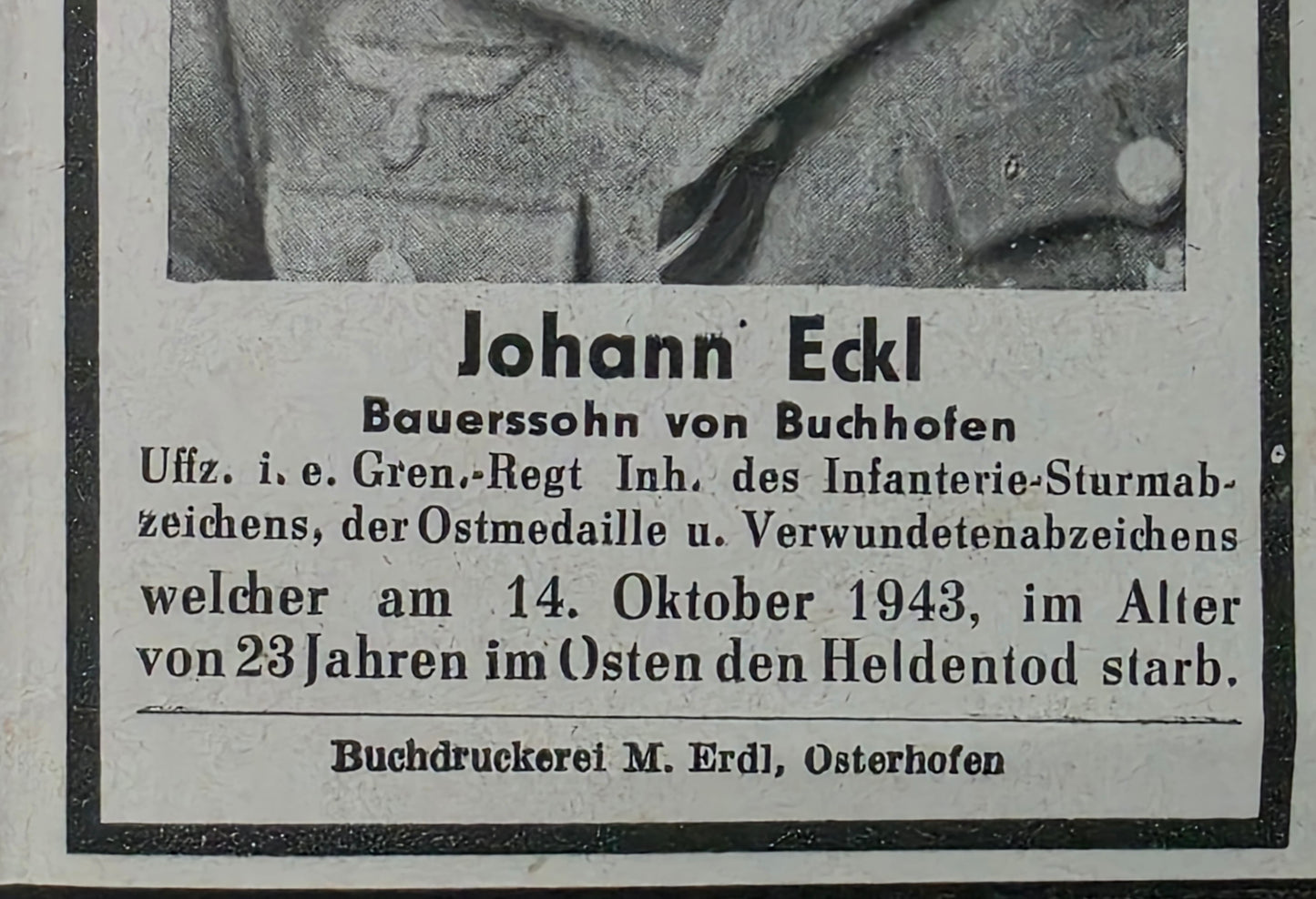 Sterbebild Brüder Buchhofen Soldat 2. Mot. San. Komp. 157 Alencon Frankreich Unteroffizier 4. Komp. Div. Füsilier Btl. 337 Ssukino