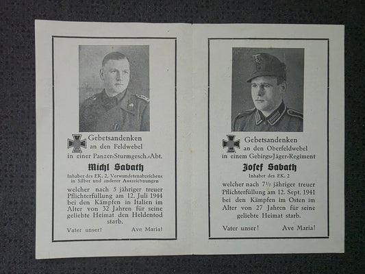 Sterbebild Brüder Trostberg Oberfeldwebel Sturmgeschütz Abt. 1305 Tregozzano Italien Gebirgsjäger 9. Komp. Geb. Jäger Regt. 98 Ukraine