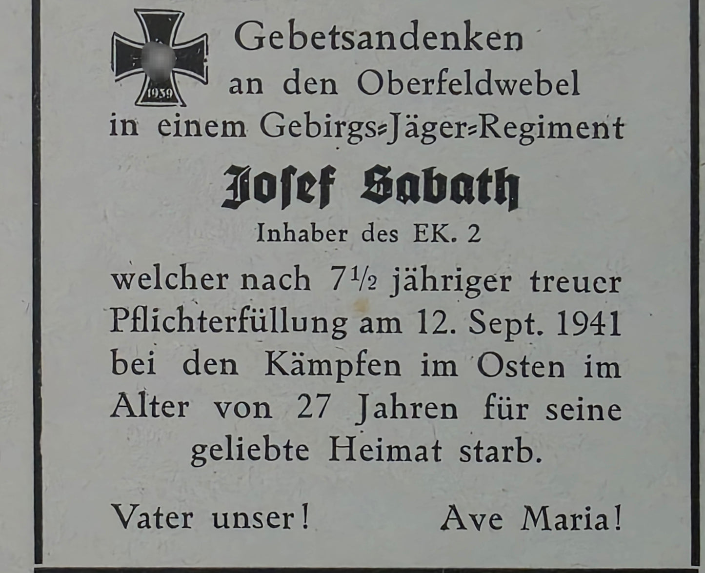 Sterbebild Brüder Trostberg Oberfeldwebel Sturmgeschütz Abt. 1305 Tregozzano Italien Gebirgsjäger 9. Komp. Geb. Jäger Regt. 98 Ukraine