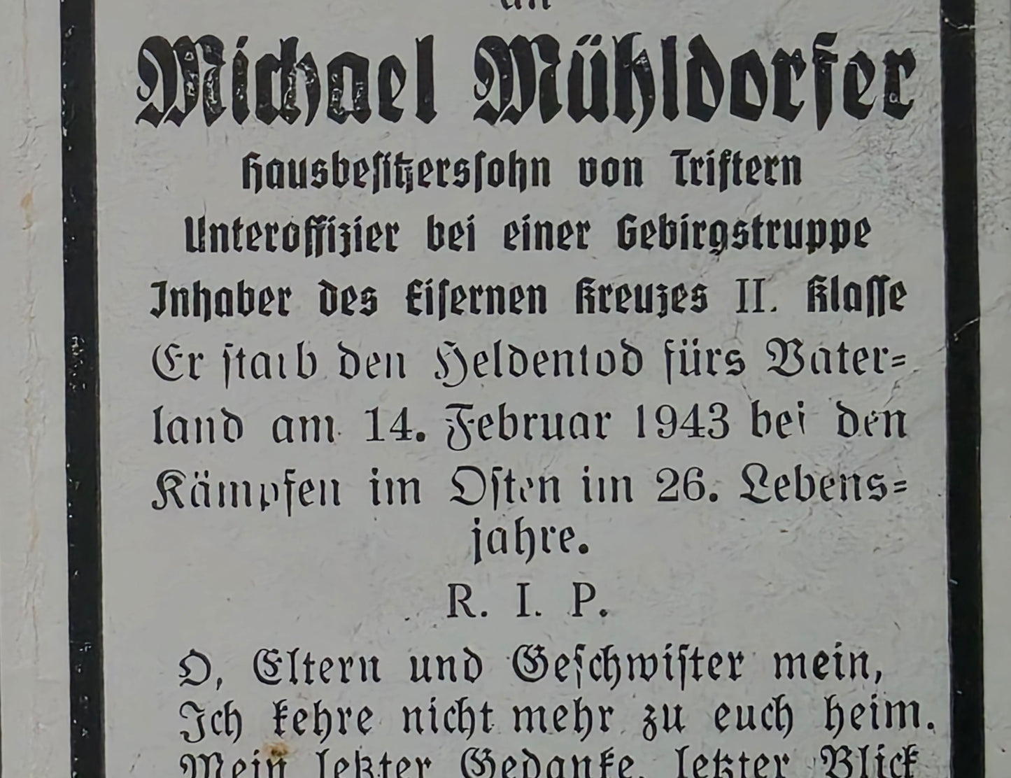 Sterbebild Unteroffizier Triftern Gebirgsjäger Regt. EK II Woroschilowgrad Ukraine