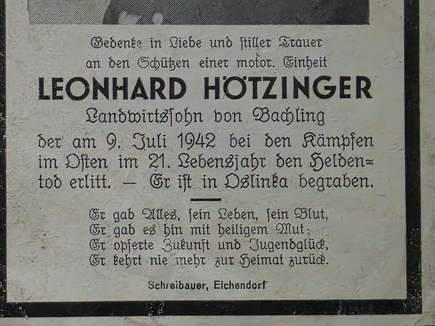 Sterbebild Brüder Bachling Schütze 3. Kradschützen Btl. 17 Gefreiter 3. Schwere Flak-Abt 212 Castelvetrano Trapani Sizilien Italien