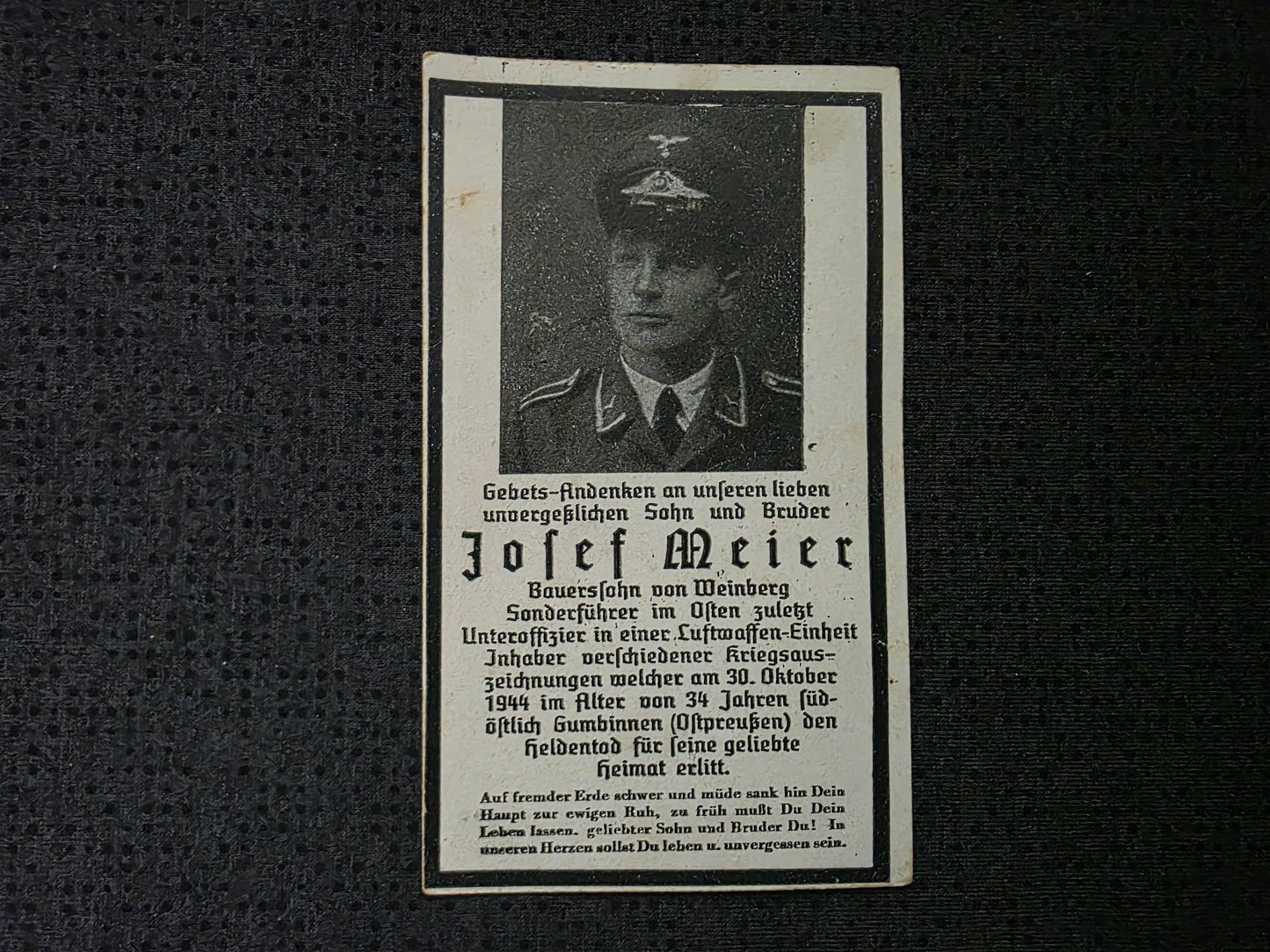 Sterbebild Sonderführer Weinberg Luftwaffen-Einheit Gumbinnen Ostpreußen