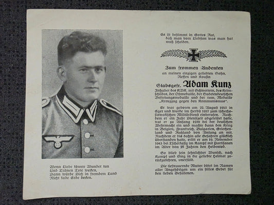 Sterbebild Stabsgefreiter Eger 2. Batterie Art. Regt. 172 Krimschild Rumänische Med. "Kreuzzug gegen den Kommunismus" Golowjatino Ukraine