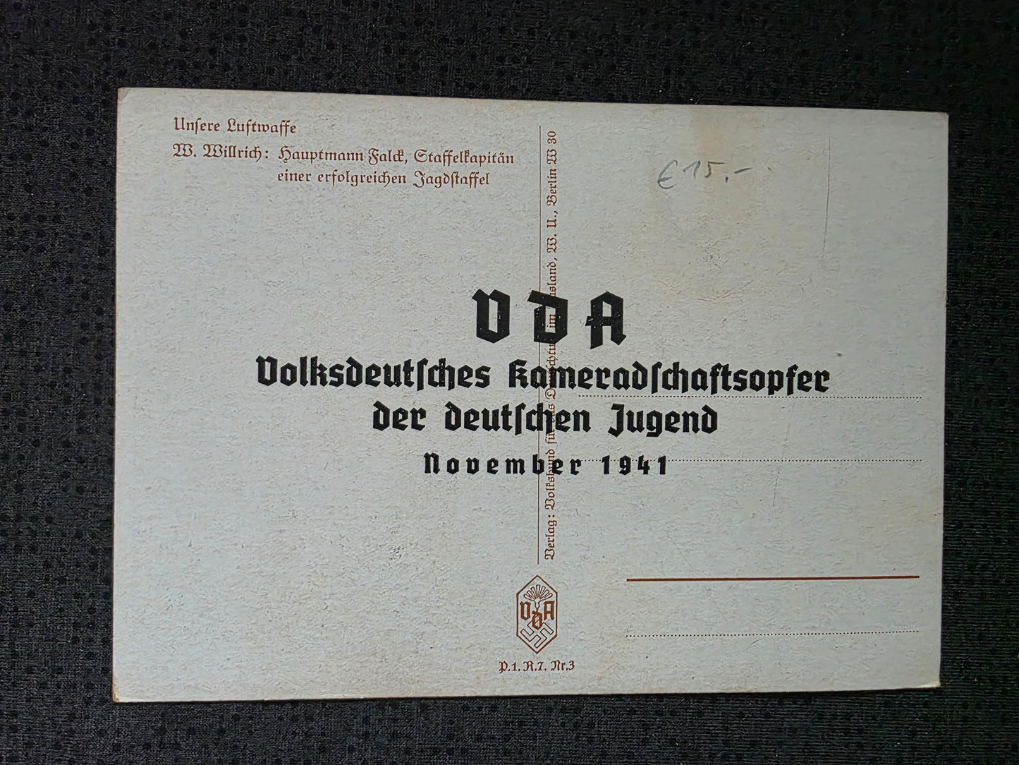 Propaganda-Postkarte Staffelkapitän Hauptmann Falck 2./ZG-76 VDA Karte Willrich