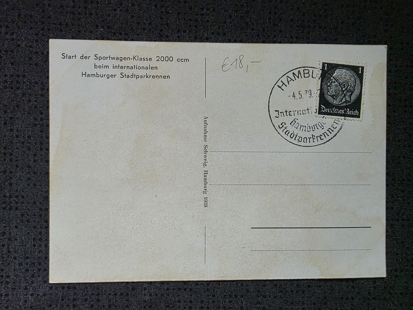 Foto-Postkarte Ansichtskarte Hamburger Stadtparkrennen Sportwagen