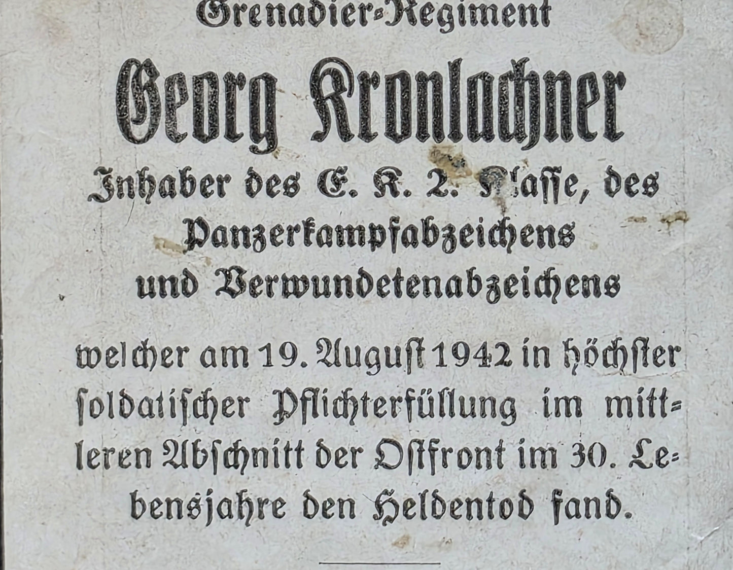 Sterbebild Obergefreiter 6. Panzer-Gren. Regt. 11 PKA Kolodesy Ostfront