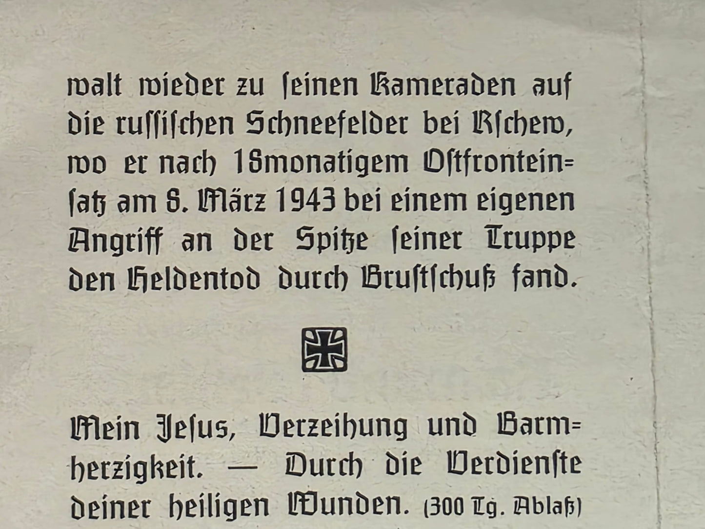 Sterbebild Oberleutnant Roding Stab II Gren. Regt. 173 Michalewo Russland
