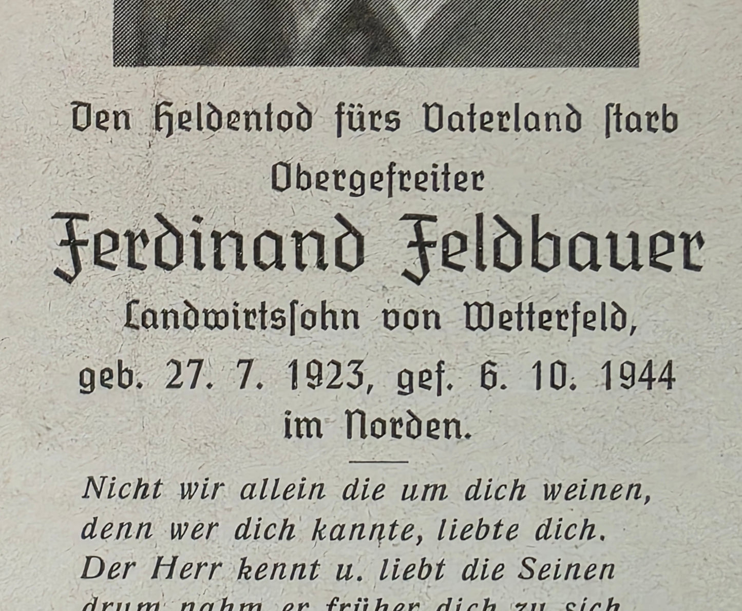 Sterbebild Obergefreiter Wetterfeld Gefallen im Norden Kurland ?