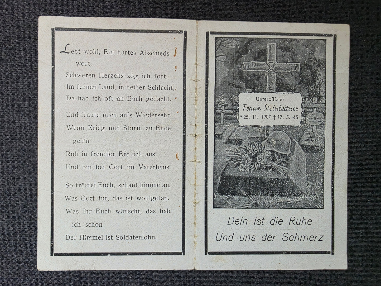 Sterbebild Unteroffizier Schmidham Endkampf Weidenbach Treuchtlichen Deutschland