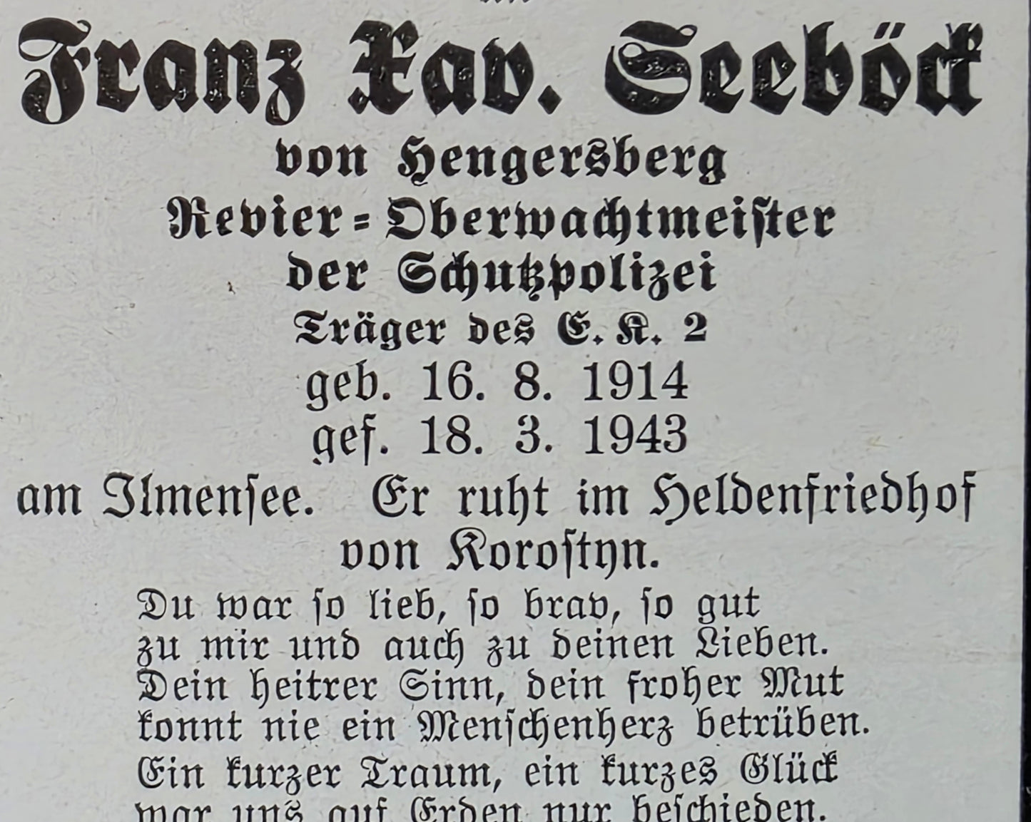 Sterbebild Brüder Hengersberg Stabsgefreiter Art. Regt. Talmaza Moldawien Oberwachtmeister SS-Polizei Regt. 17 Ilmensee