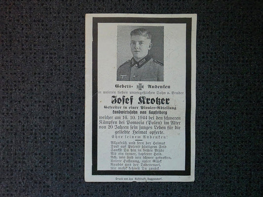 Sterbebild Gefreiter Kapfelberg Pionier Abt. Serock Mlawka Polen