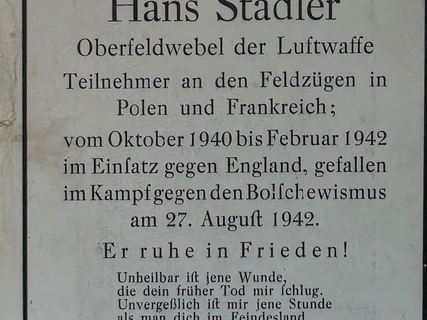 Sterbebild Oberfeldwebel Bierhütte Luftwaffe Kampf gegen England Schachty Russland