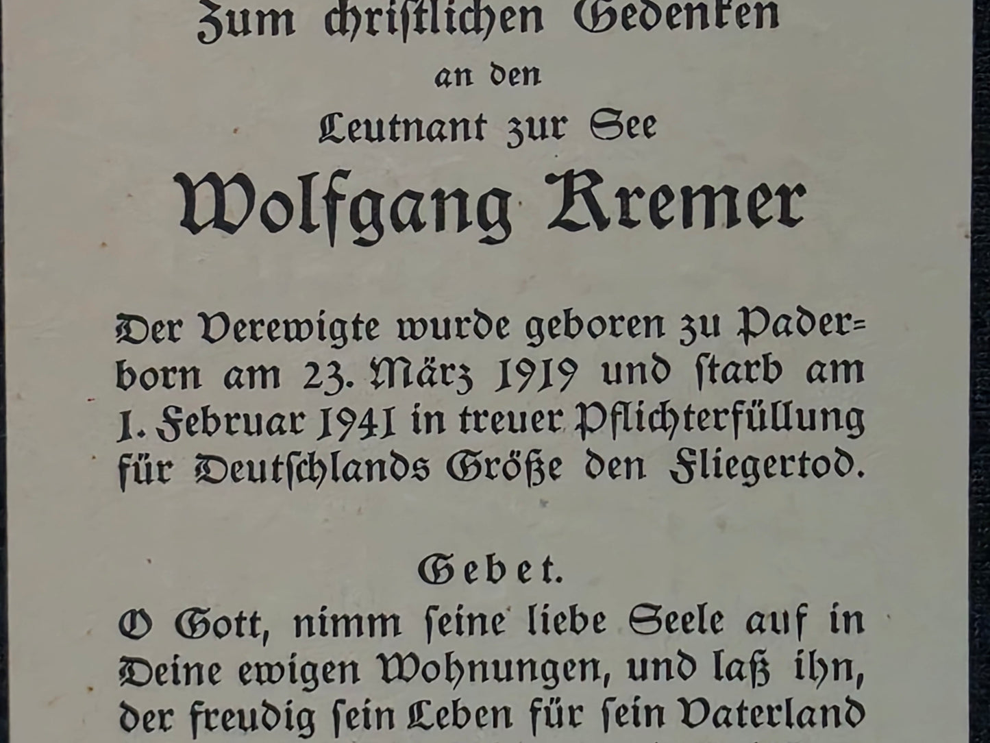 Sterbebild Leutnant zur See Paderborn Pilot KG-30 Küstenfliegerstaffel Fliegertod 1941